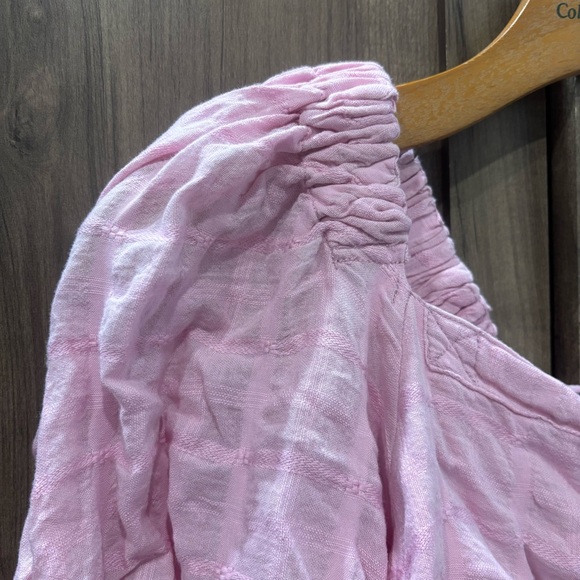 Free People Alicia Top Pink Crinkled Balloon Sleeves Open Tie Back Blouse - Picture 3 of 11